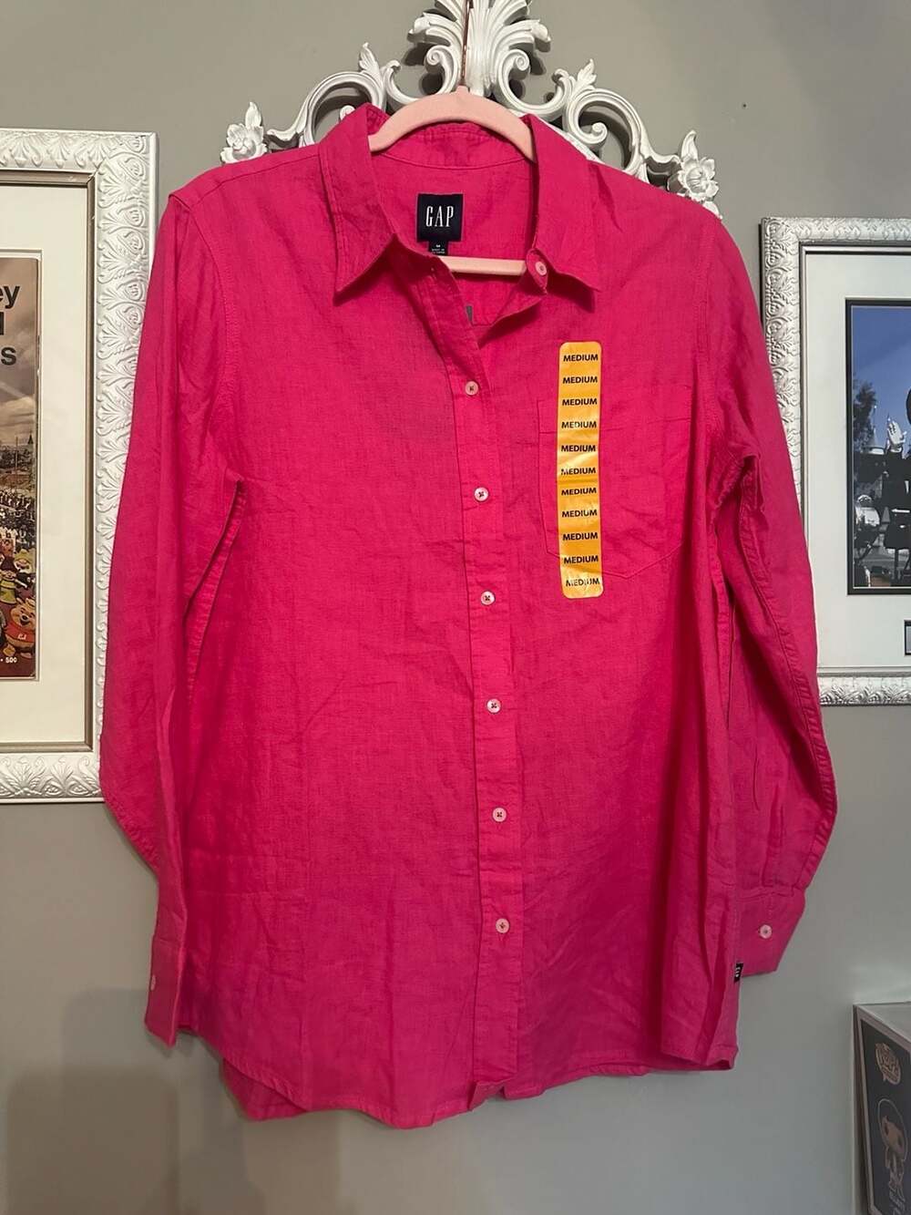 Gap Women's Long Sleeve Linen Blend Button Down Shirt in Beetroot Purple